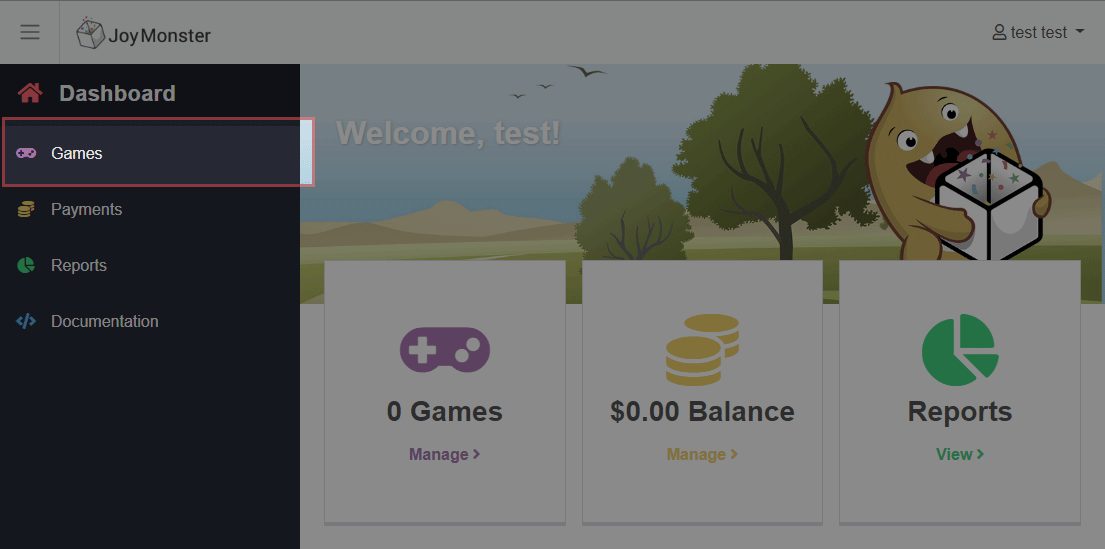 games nav menu